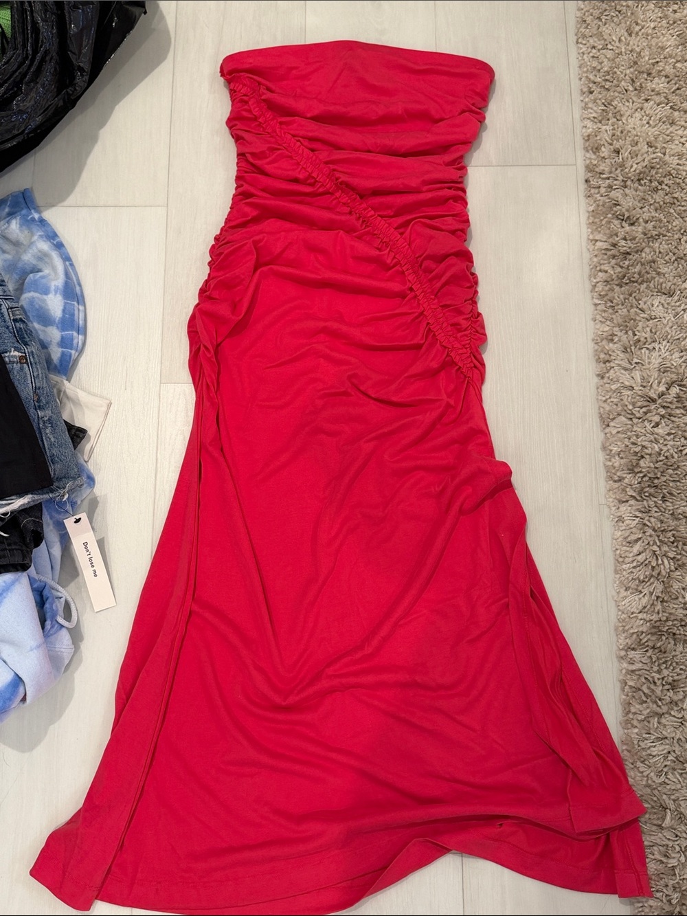 Red Strapless Ruched Maxi Dress - Women